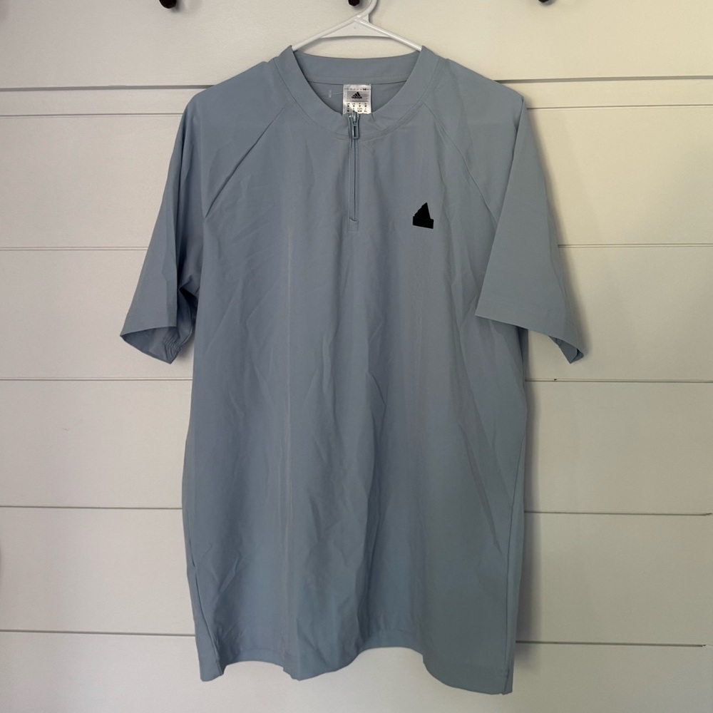 Adidas Sky Blue Short Sleeve Half Zip Tee, Men’s M